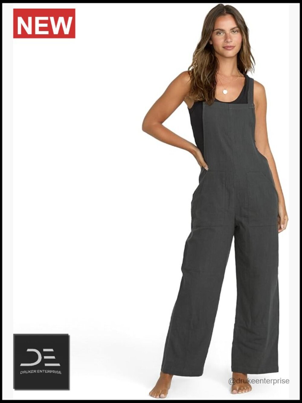 Women's Soft Cotton Jumpsuit with Adjustable Straps and Pockets